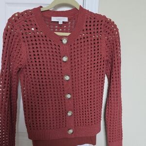 LOFT Open-Knit Button Cardigan in Rose